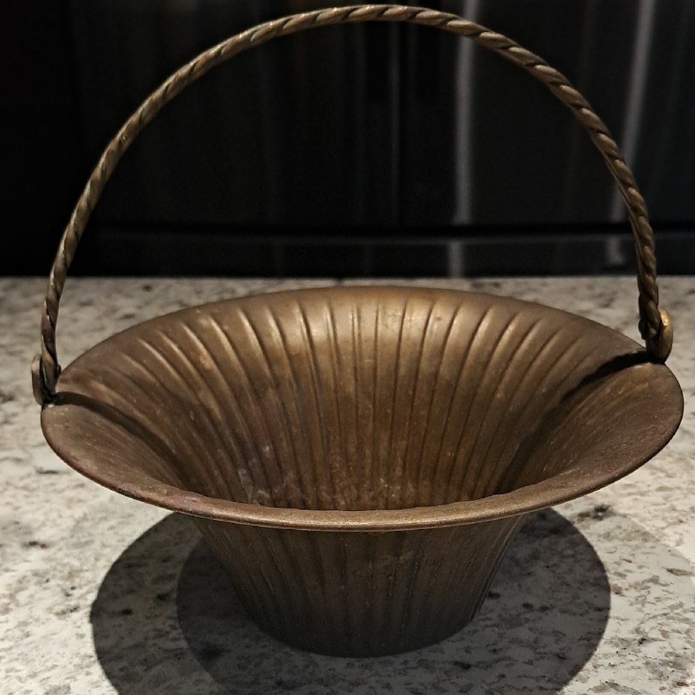 Vintage Brass Decorative Bowl with Handle